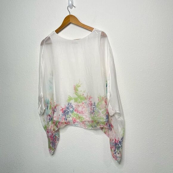 Elena Baldi Italy Women’s Silk White Floral Dolman Sleeve Top Size S - Picture 6 of 7